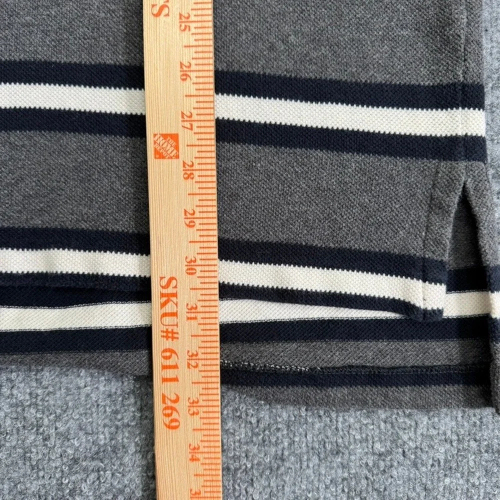 Polo Ralph Lauren Polo Shirt Mens L Striped Cotton Classic Fit Gray White Blue